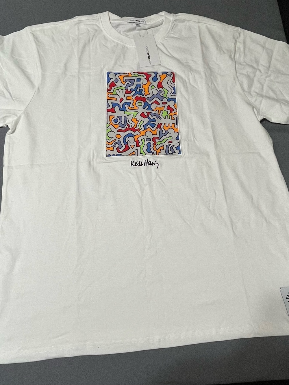 Keith Herring White Graphic T-Shirt - Colorful Pop Art Print